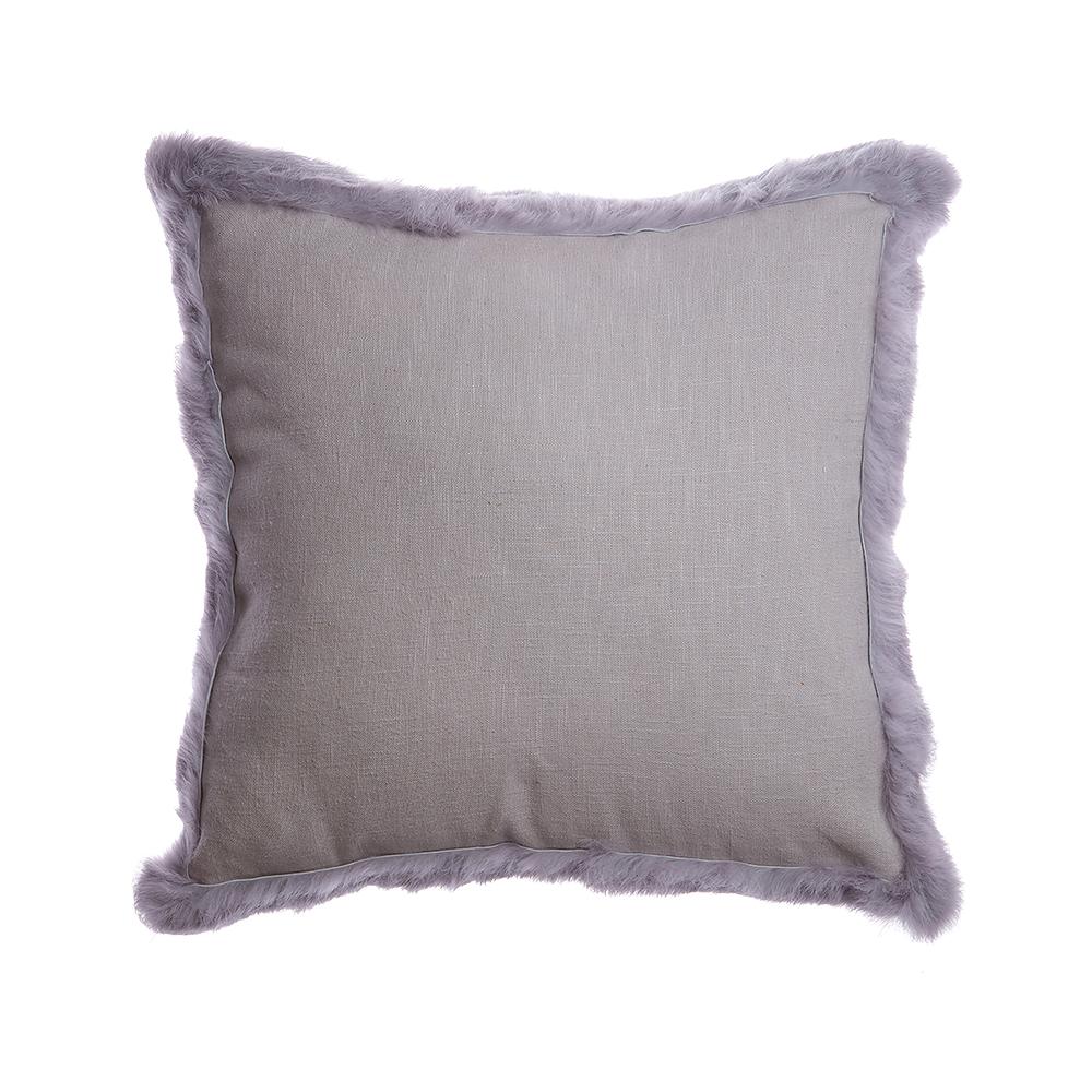 Grey Trim Rabbit Fur Pillow