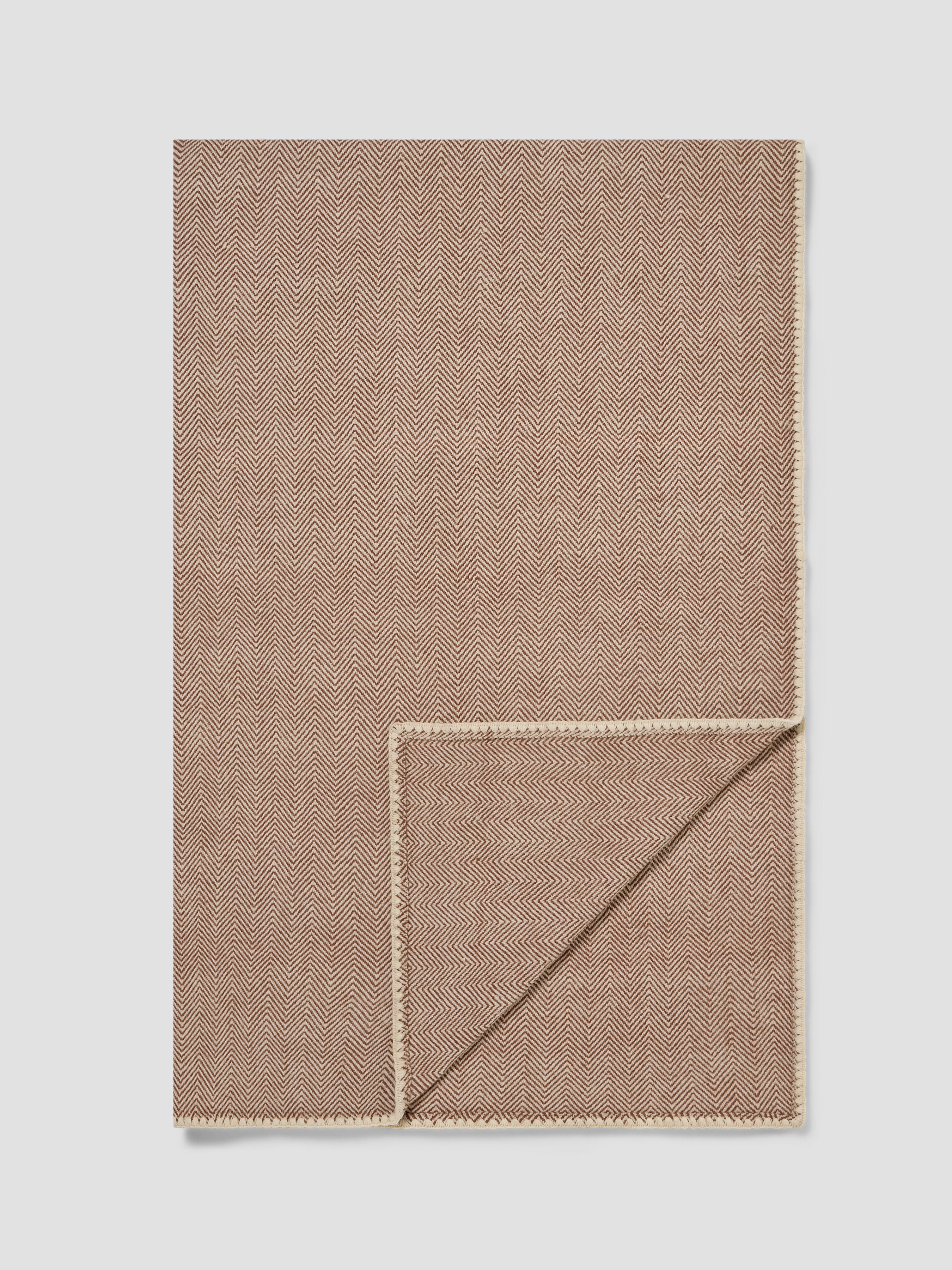 Mocha Herringbone Wool Blanket - Cream Zigzag Weave